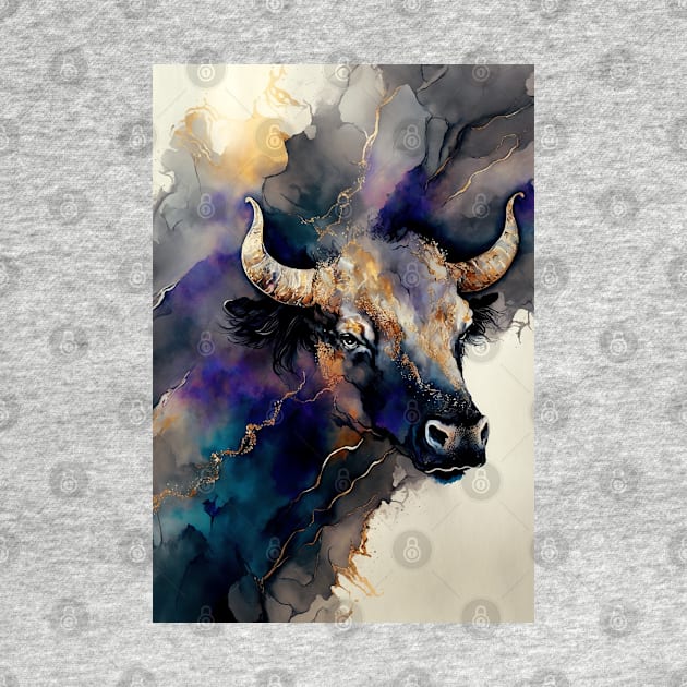 Bull Arise - Semi Abstract Alcohol Ink Resin Art by inkvestor